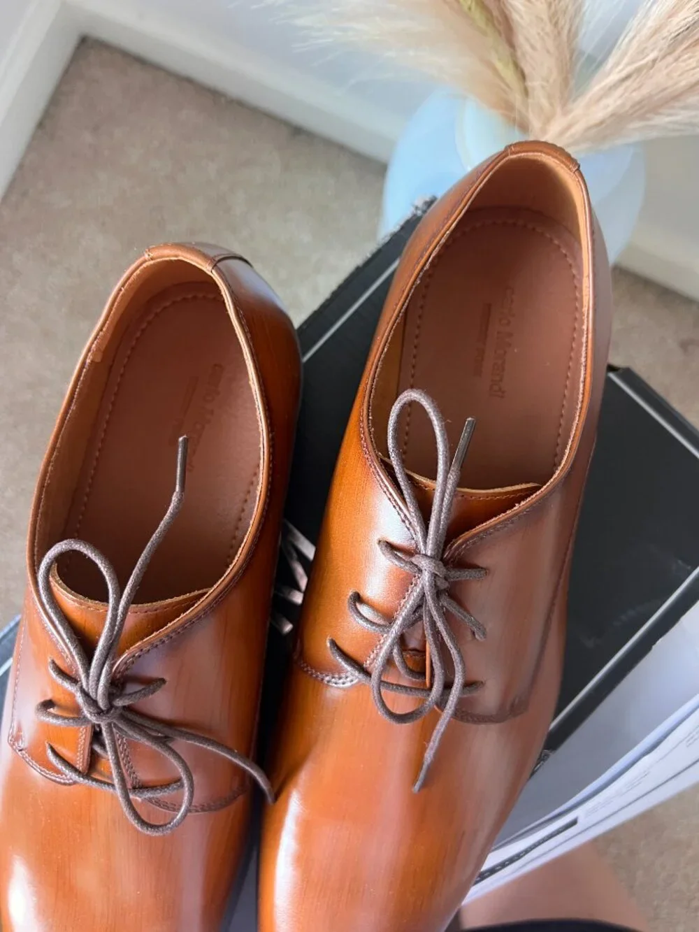 Carlo Morandi Cognac Brown Leather Derby Dress Shoes Men’s 13D New
